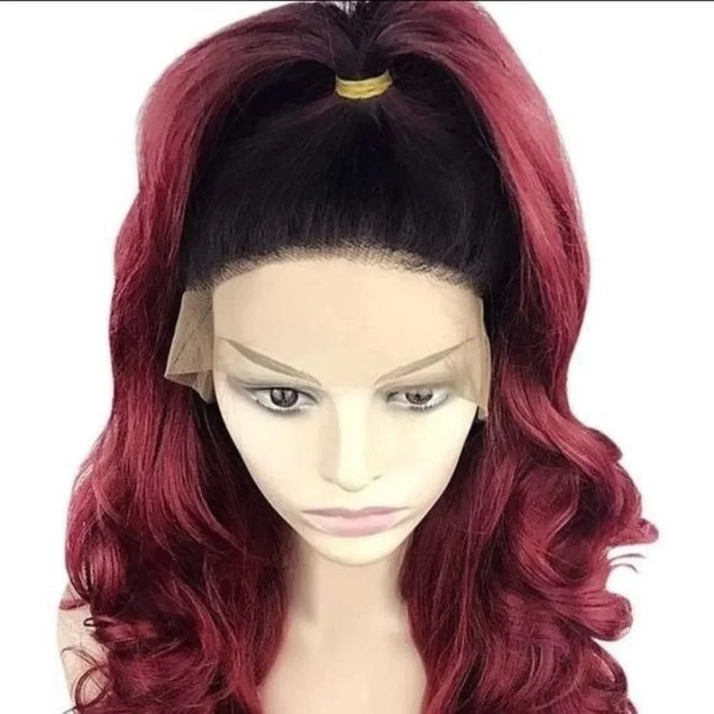 Black Red Curly Lace Front Wig